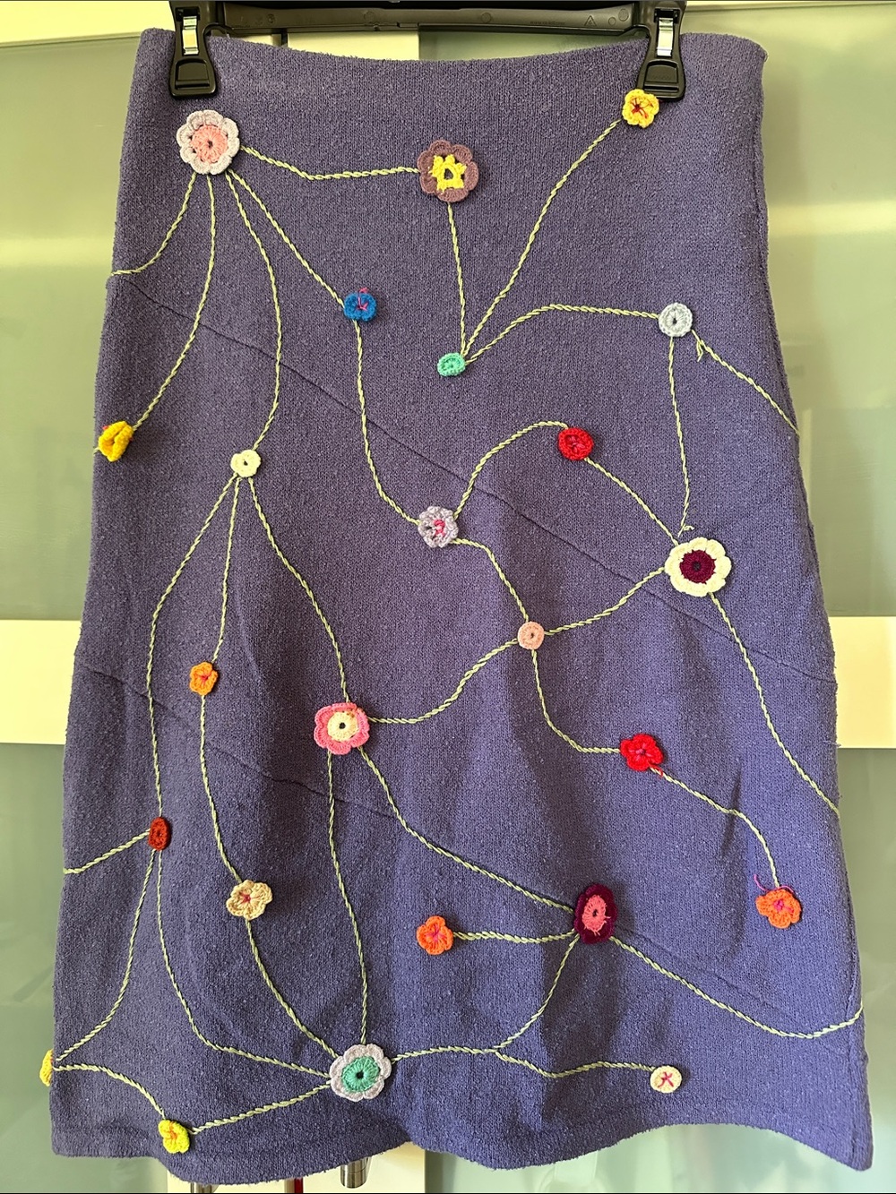 Purple Crochet-Appliqué Pencil Skirt - Women's Elegant Floral Detail
